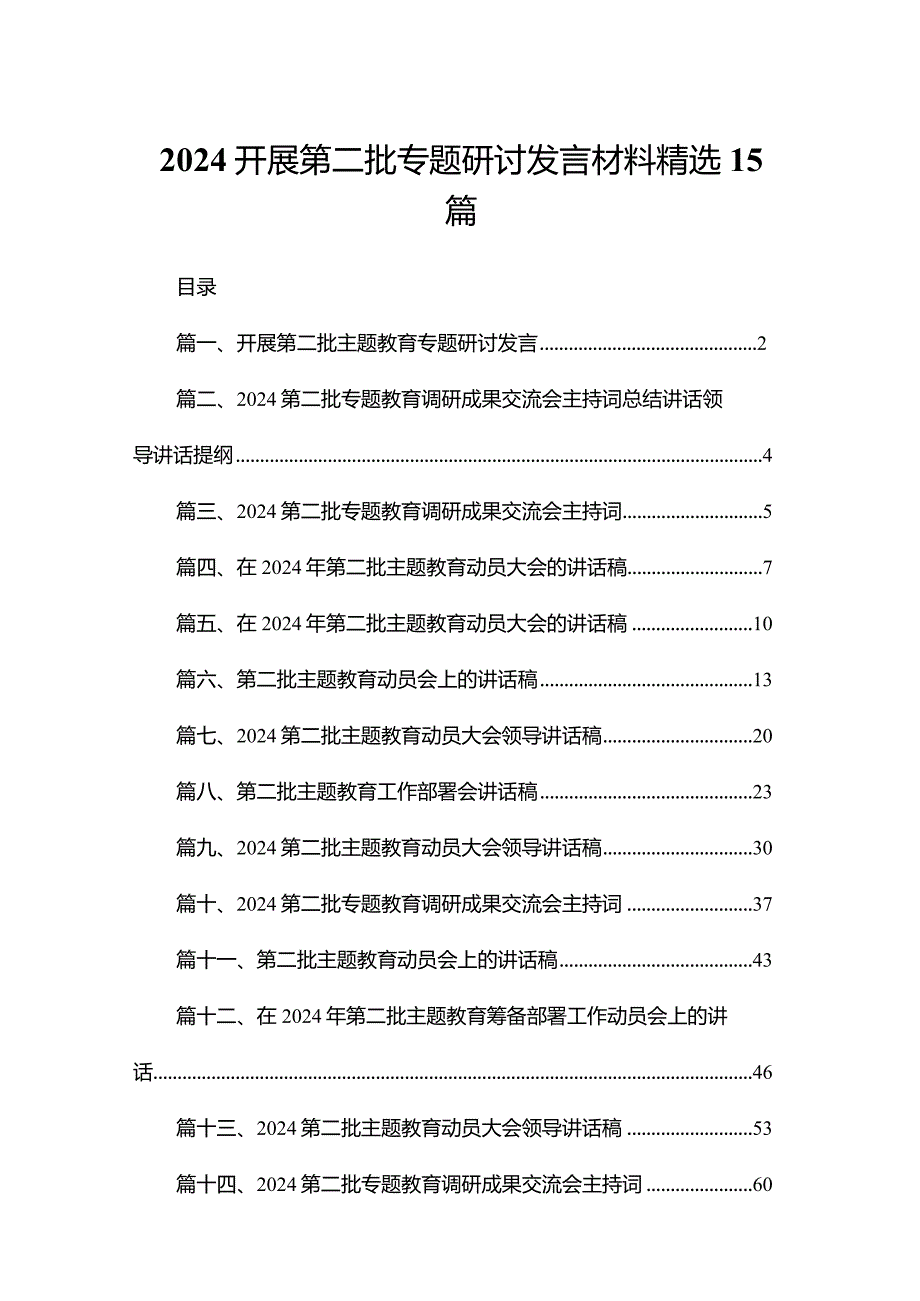 2024开展第二批专题研讨发言材料精选15篇.docx_第1页