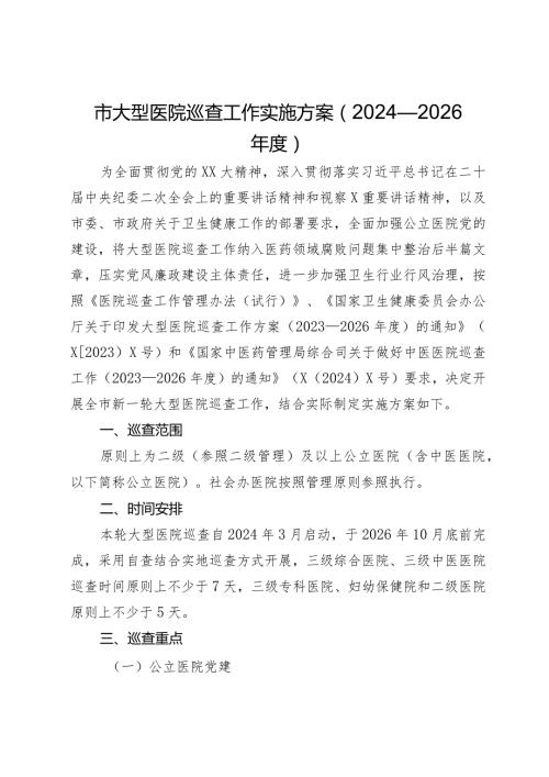 市大型医院巡查工作实施方案（2024—2026）.docx