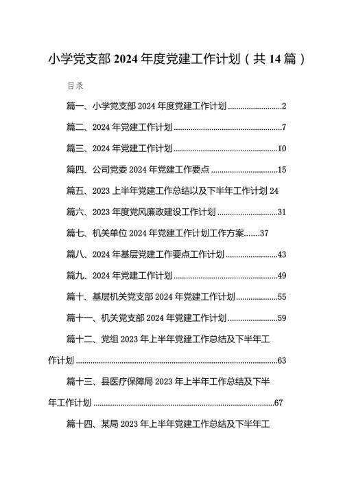 小学党支部2024党建工作计划（共14篇）.docx
