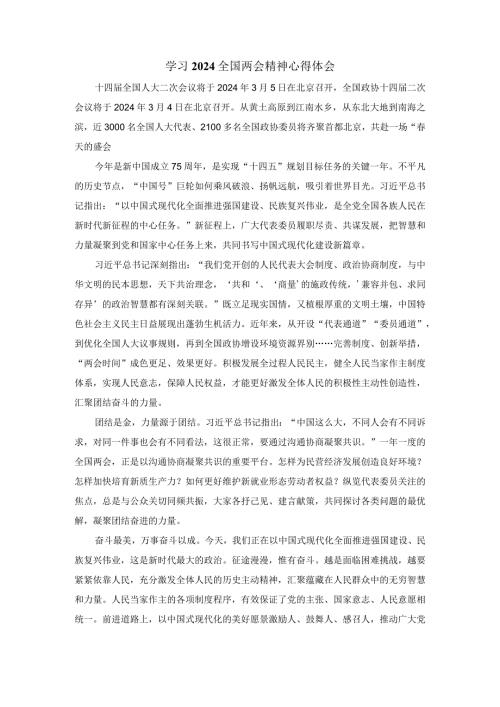 学习2024全国两会精神心得体会四.docx