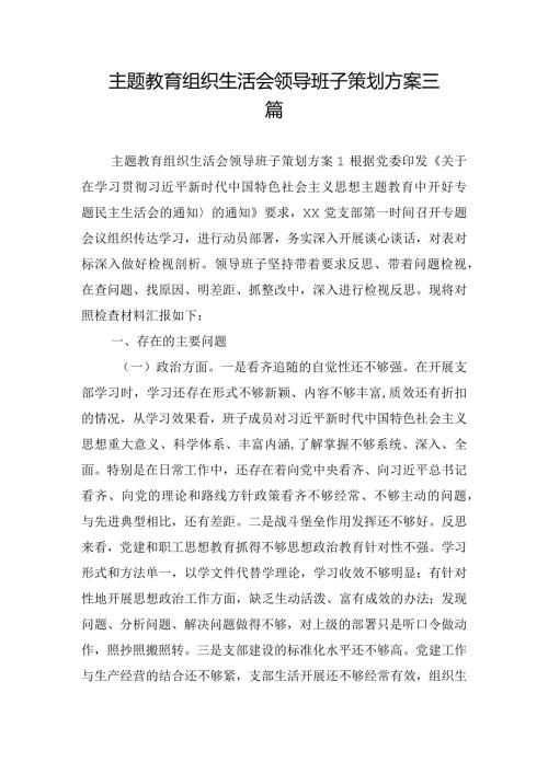 主题教育组织生活会领导班子策划方案三篇.docx