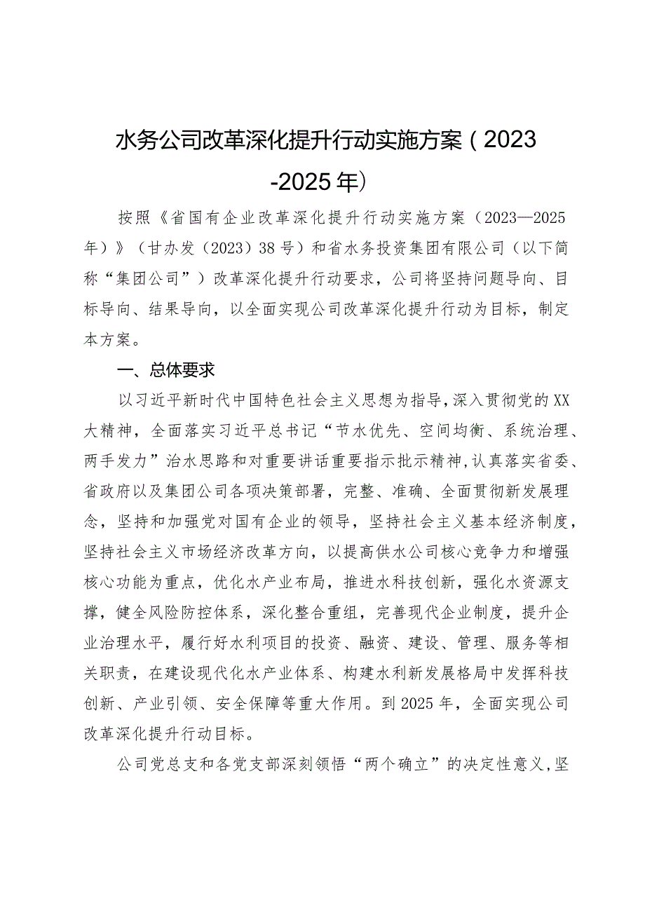 水务公司改革深化提升行动实施方案（20232025年）.docx_第1页