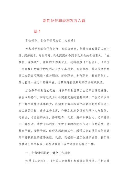 新岗位任职表态发言六篇.docx