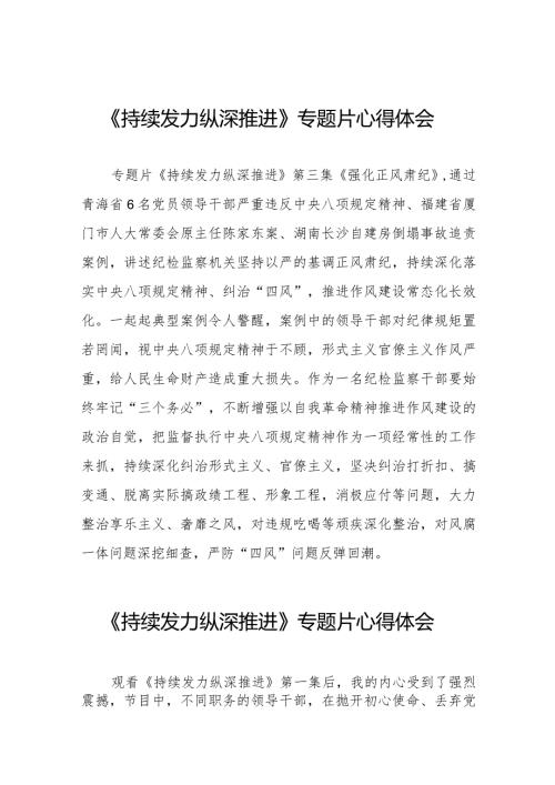 十四篇观看电视专题片《持续发力纵深推进》心得体会发言材料.docx