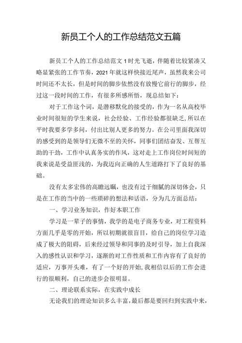 新员工个人的工作总结范文五篇.docx