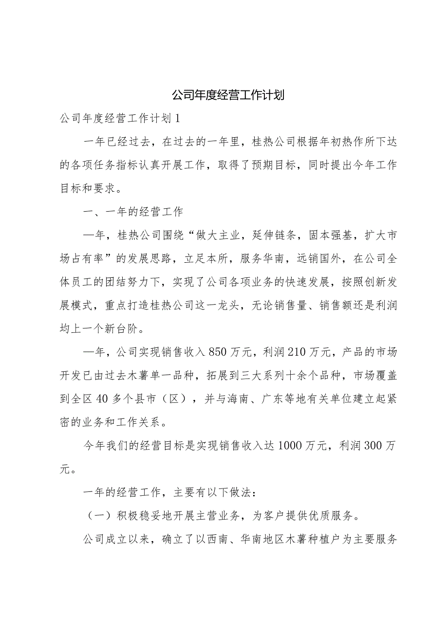 公司经营工作计划.docx_第1页