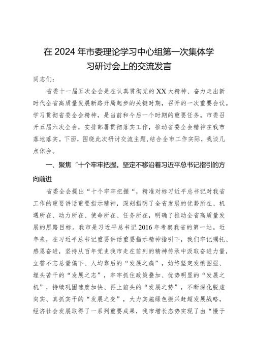 在2024年市委理论学习中心组第一次集体学习研讨会上的交流发言.docx