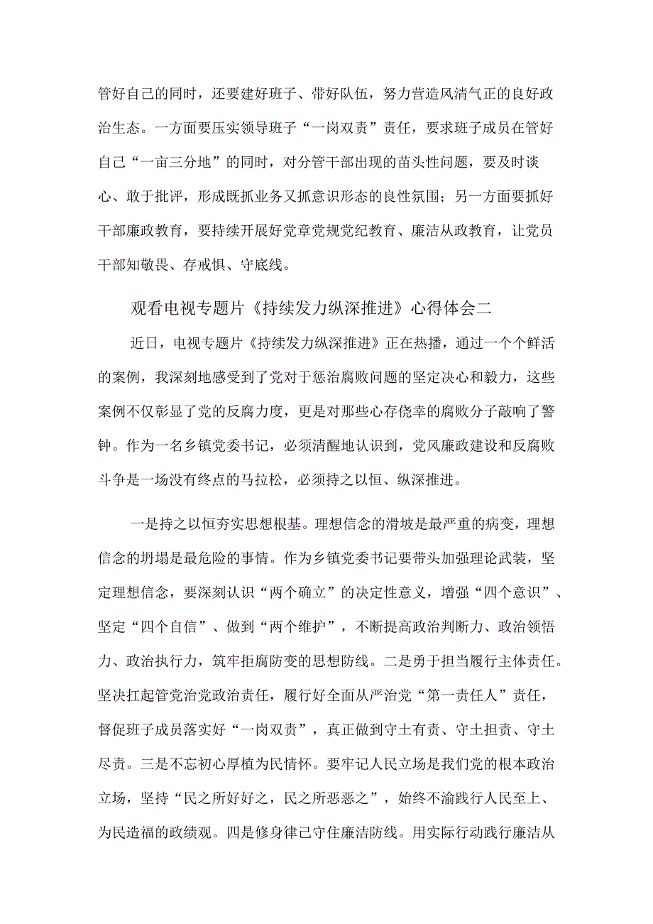 观看电视专题片《持续发力 纵深推进》心得体会汇篇范文.docx_第2页