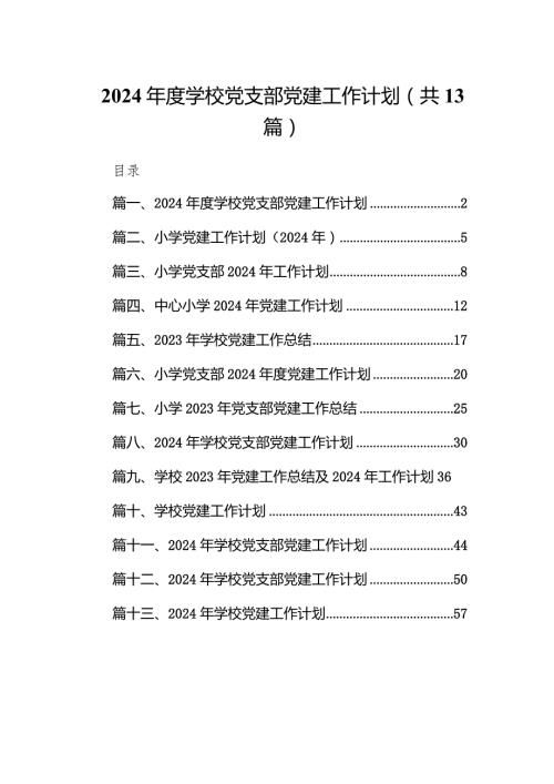 2024学校党支部党建工作计划13篇（详细版）.docx