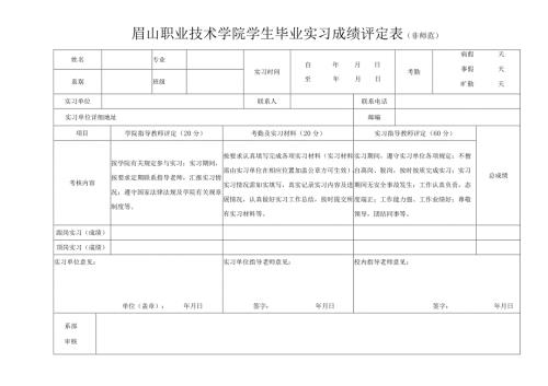 眉山职业技术学院学生毕业实习成绩评定表非师范.docx
