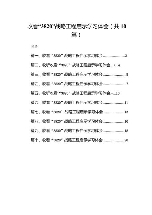 收看“3820”战略工程启示学习体会范文10篇（完整版）.docx