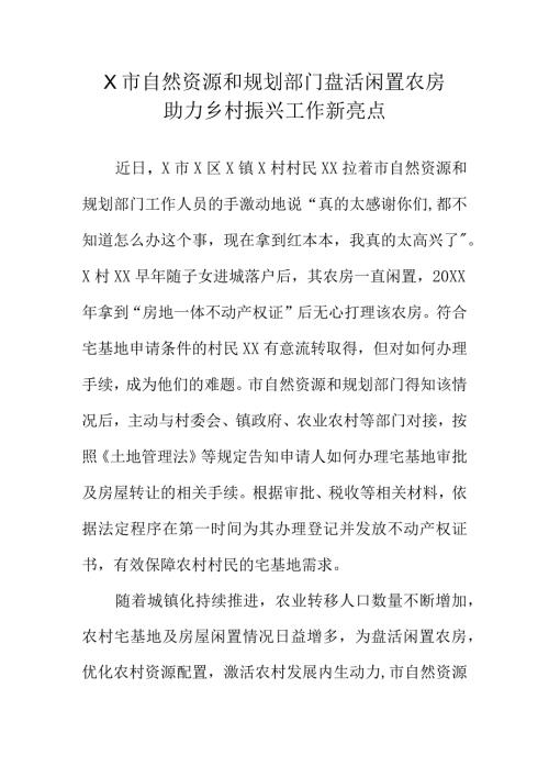 X市自然资源和规划部门盘活闲置农房助力乡村振兴工作新亮点.docx