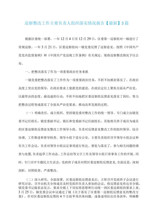 巡察整改工作主要负责人组织落实情况报告【最新】3篇.docx