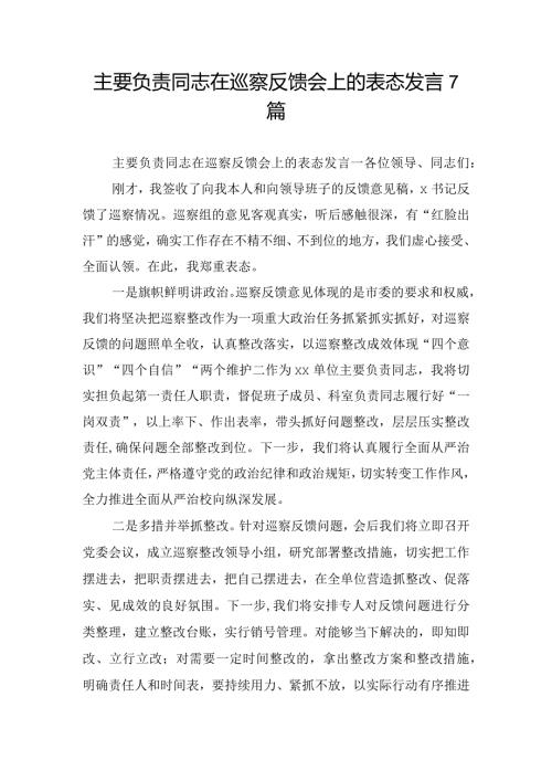 主要负责同志在巡察反馈会上的表态发言7篇.docx