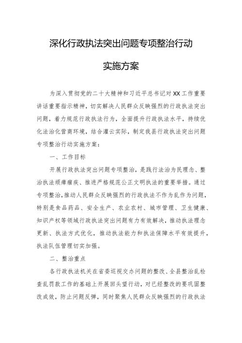 深化行政执法突出问题专项整治行动实施方案.docx