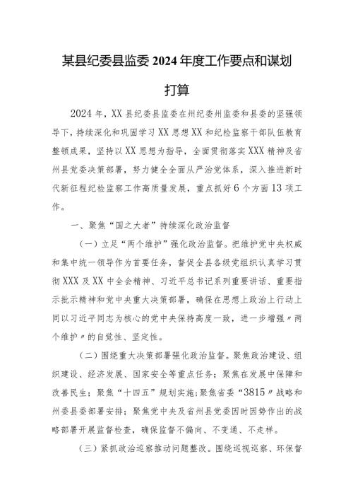 某县纪委县监委2024工作要点和谋划打算.docx