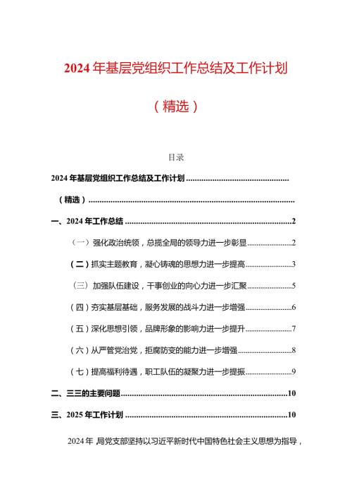 2024年基层党组织工作总结及工作计划（精选）.docx