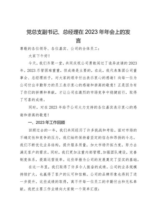党总支副书记、总经理在2023年年会上的发言.docx