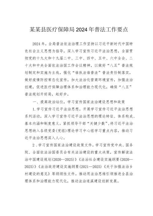 某某县医疗保障局2024年普法工作要点.docx