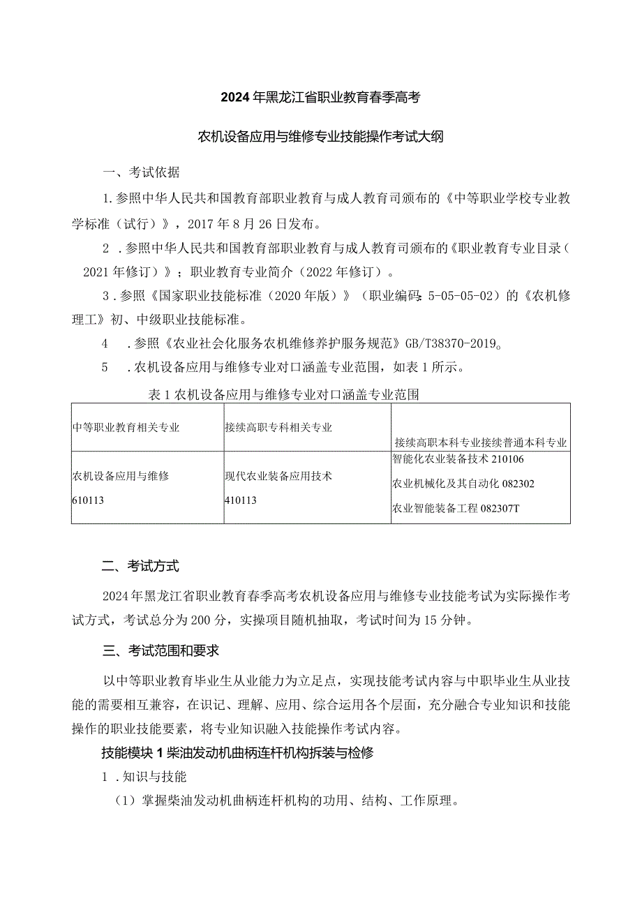 6111农机设备应用与维修专业技能操作考试大纲.docx_第1页