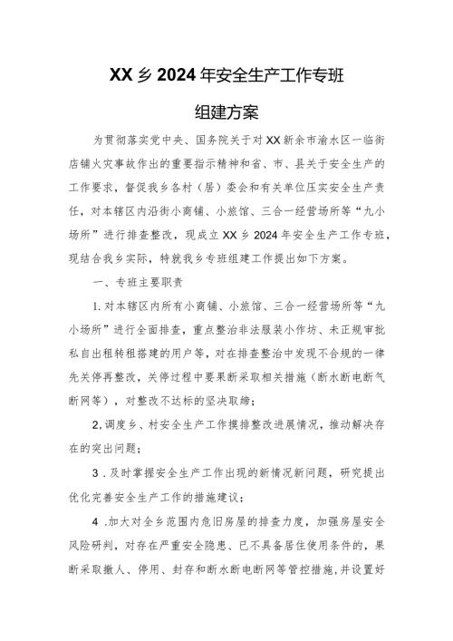 XX乡2024年安全生产工作专班组建方案.docx