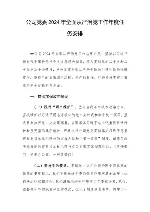 公司党委2024年全面从严治党工作任务安排.docx