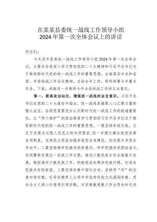 在某某县委统一战线工作领导小组2024年第一次全体会议上的讲话.docx