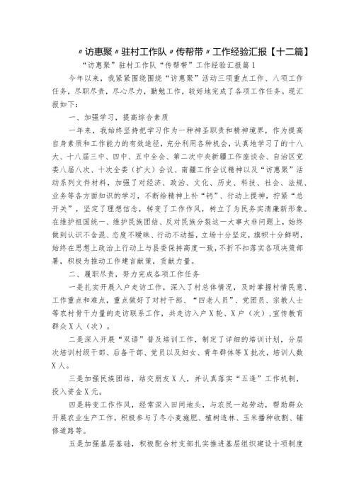 “访惠聚”驻村工作队“传帮带”工作经验汇报【十二篇】.docx