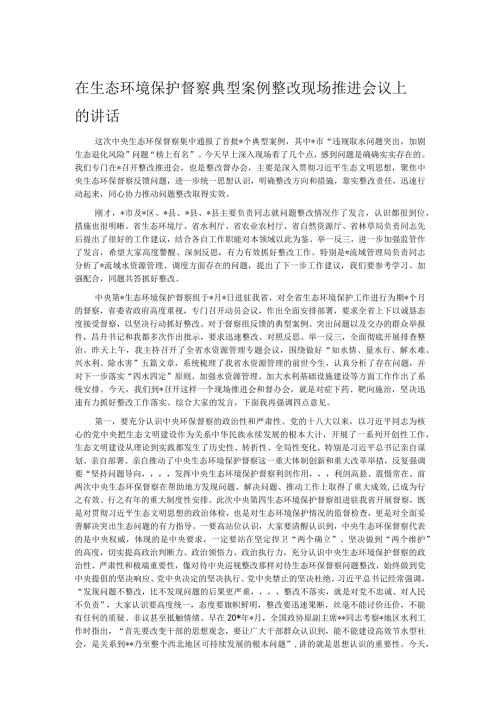在生态环境保护督察典型案例整改现场推进会议上的讲话.docx