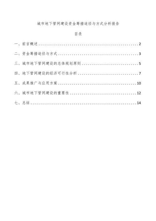 城市地下管网建设资金筹措途径与方式分析报告.docx