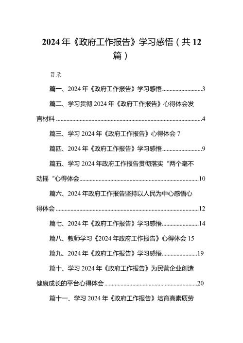 2024年《政府工作报告》学习感悟范文12篇（精选版）.docx