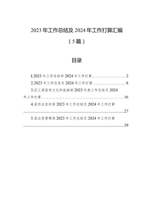 2023年工作总结及2024年工作打算汇编（5篇）.docx