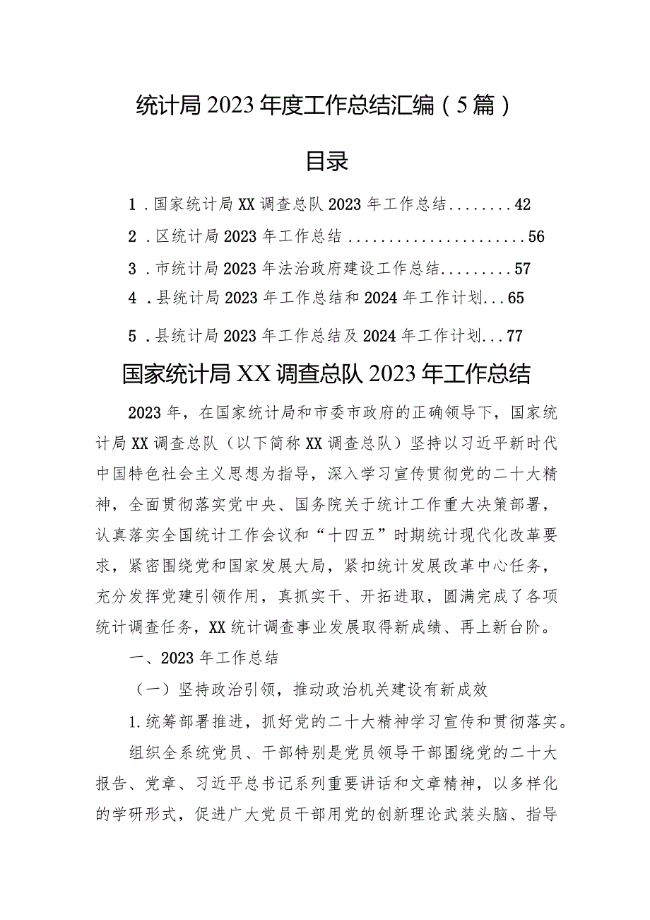统计局2023工作总结汇编（5篇）.docx_第1页