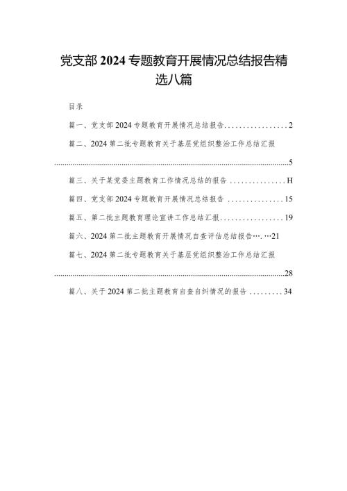 党支部2024专题教育开展情况总结报告精选八篇.docx