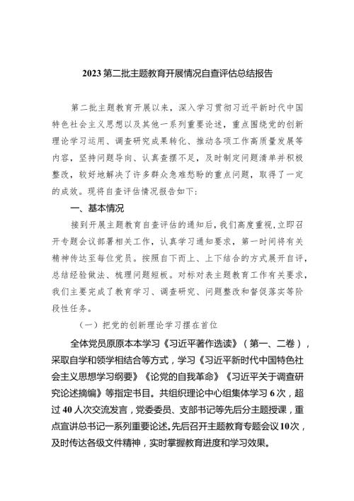 第二批专题教育开展情况自查评估总结报告范文精选(6篇).docx