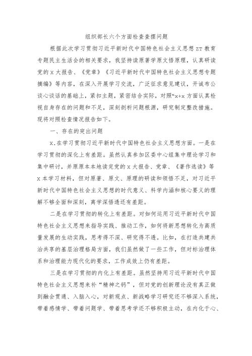 组织部长六个方面检查查摆问题.docx