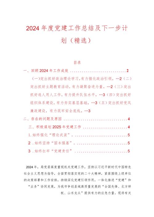 2024党建工作总结及下一步计划（精选）.docx