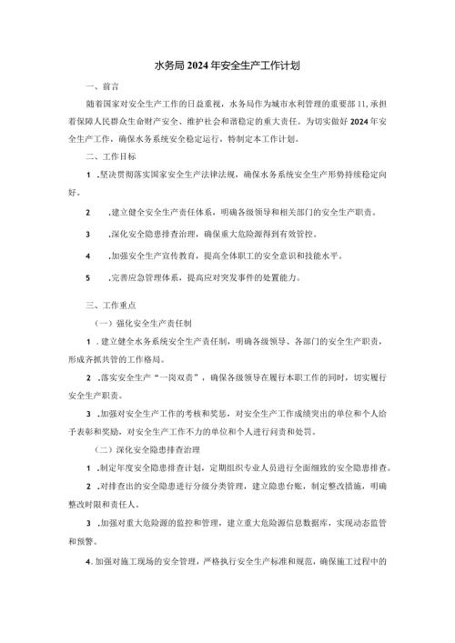 水务局2024年安全生产工作计划.docx