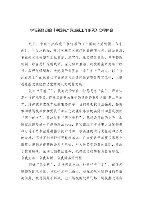学习新修订的《中国共产党巡视工作条例》心得体会（共8篇）.docx