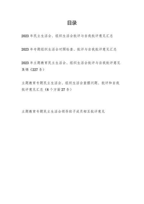 2024年民主生活会、组织生活会批评与自我批评意见汇总.docx