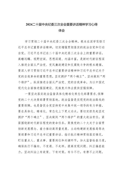 二十中央纪委三次全会重要讲话精神学习心得体会（共五篇）汇编.docx