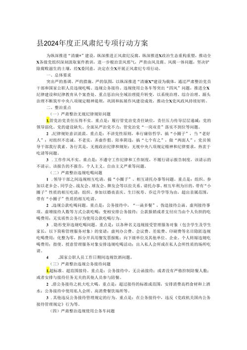 县2024正风肃纪专项行动方案.docx