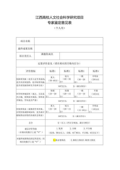 江西高校人文社会科学研究项目专家鉴定意见表个人用(及以后立项课题用).docx