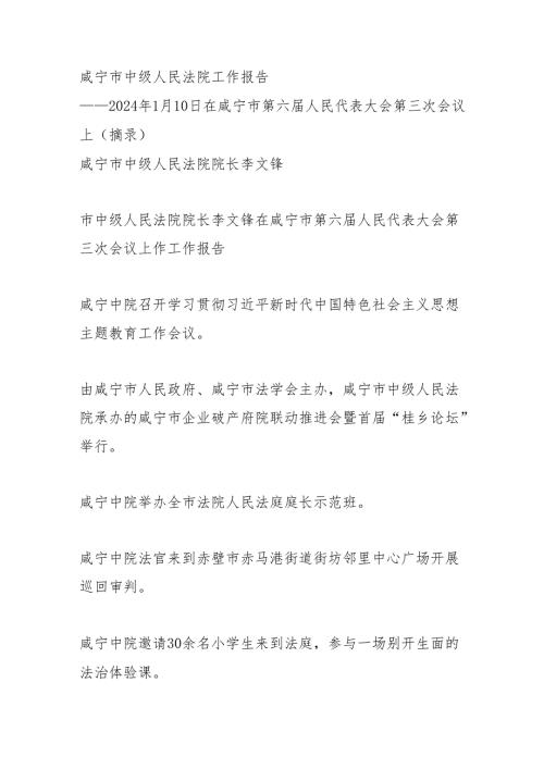 咸宁市中级人民法院工作报告.docx
