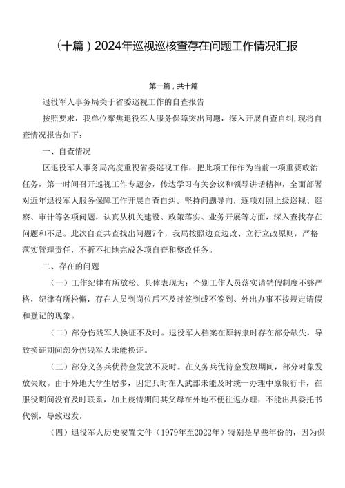 （十篇）2024年巡视巡核查存在问题工作情况汇报.docx