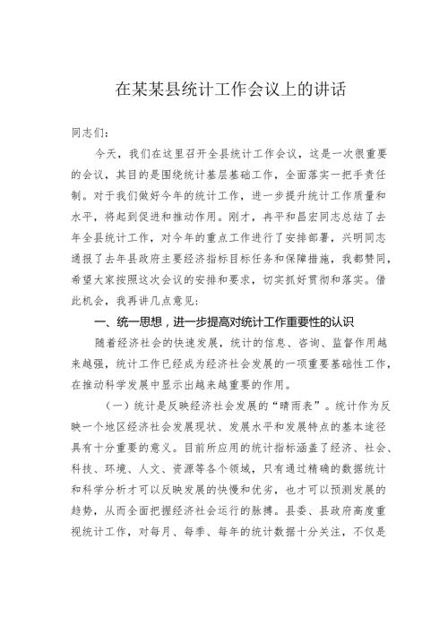 在某某县统计工作会议上的讲话.docx