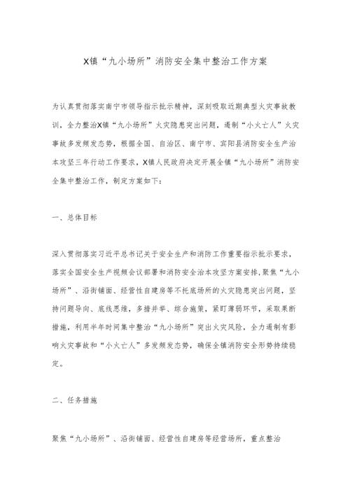 X镇“九小场所”消防安全集中整治工作方案.docx