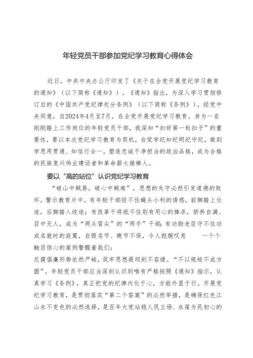 4篇 2024年年轻党员干部参加党纪学习教育心得体会.docx