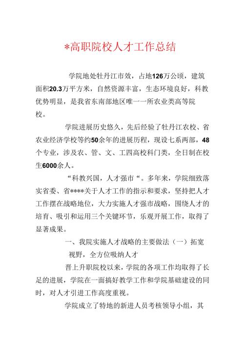 高职院校人才工作总结.docx