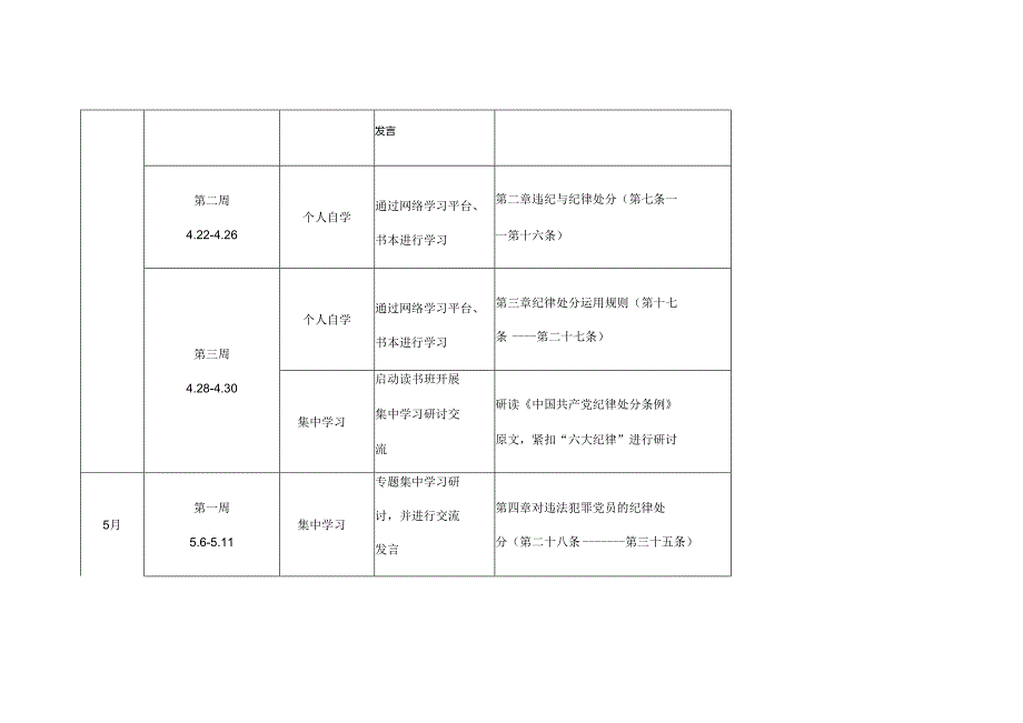 2024年党纪学习教育学习计划安排表（4月7月）精选五篇合集.docx_第2页